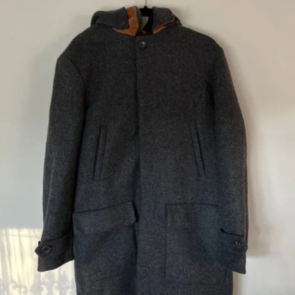 OVADIA & SONS Wool Top Coat classic Gray hooded size M made in the USA